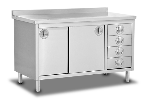 Workbench with Drawers and Sliding Doors